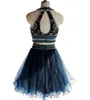 Sukienki z granatowym krótkim balowym sukienki na studniowe sukienki na imprezę z koralikami sukienki na imprezę na zamówienie Suknie powrotu do domu DH726
