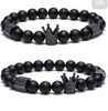 popular black micro pave CZ crown charm matte onyx beads stretch unisex bracelet one piece xyb141
