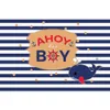 Blå och Vit Striped Nyfödd Pojke Bakgrund Tryckt Polka Dots Whale Baby Sailor Grattis på födelsedagen Party Photo Booth Background