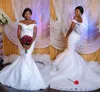 2018 New African Mermaid Wedding Dresses Off Shoulder Cap Sleeves Lace Appliques Beaded Vestido Button Back Sheath Long Custom Bridal Gowns