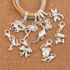 Tibetan Silver Mix Horse Crane Fish Frog Lobster Claw Clasp Alloy Metals Loose Beads Dangle Fit Necklace CM1 100pcs/lot