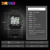 SKMEI World Time Multifunction Watch Fashion Rectangle Stainless Steel Band Digital Watches Waterproof 1224Hour Calendar Alarm W9877378