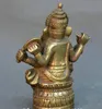 Chino viejo bronce Tibet budismo cuatro brazos elefante dios Mammon estatua de Buda