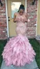 Luxury Feather Tiered Prom Dresses Jewel Neck Lace Appliques See Through Mermaid Party Dress South African 2K18 Prom Dress Formal Wear