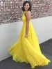 Yellow Plus Size Chiffon Long Evening Dresses Halter Pleated Flowy Floor Length Backless Evening Dresses Formal Gowns221U