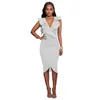 Sexy Ladies Bodycon Dress V Neck Sleeveless OL Pencil Ruffles Bandage Package Hip Vestidos Plus Size Women Summer Dress