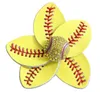Żółte softball baseball skórzane Kryształowe kwiaty łuki do włosów
