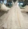 Immagini reali Abiti da sposa di lusso Scollo a V Perline Appliques in pizzo Pizzo sul retro Sweep Train Dubai Abiti da sposa arabi Abito da sposa