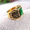 Hip hop Stainless Steel Vintage Antique Gem Finger Rings For Men Big Bling Iced Out Square Stone Finger Ring Male Men Jewelry