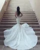 Mhamad Sexy Mermaid Dresses Deep v Neck Floor Length Illusion Button Back Wedding Bridal Gowns Vestidos de noiva estidos