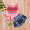 Mode Kleinkind Kleidung Kinder Baby Mädchen Kleidung Sets Gestreifte Rückenfreie Tops + Denim Jeans Shorts 2Pcs Mädchen Set Outfits sommer Mädchen Kleidung