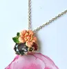 Warmhome Trendy Jewelry Enamel Glaze Copper Fashion Pink Flower Gray Gem Pearls Necklace Earrings For Women