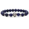 10 Styles 8 MM Marine Lapis Pierre Perles Vintage Argent Or Léopard Lion Tête Hibou Charmes Bracelet Yoga Pulseira Hommes Bouddha Bijoux