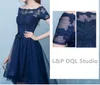 Navy Blue Cocktail Dress Hi Lo Tulle с аппликацией с короткими рукавами Светло-серый, черный, бордовые платья для вечеринок Дешевые специальные платья