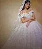 Arabic Dubai Beaded Lace Ball Gown Wedding Dresses 3D-Floral Appliques Off Shoulder Bridal Dress Chapel Train Wedding Gowns For Brides