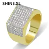 Hip Hop Rock Micro Pave CZ Stone Iced Out Bling Square Ring Copper Gold Rings for Men Jewelry Gift Ideas239g