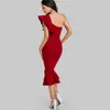 Slit Fishtail Summer Party Dress Burgundy One Shoulder Women Sexy Flounce Midi Dresses Elegant Empire Club Dress