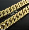 10MM Modeschmuck 316LStainless Steel Gold Tone Curb Cuban Chain Herren Damen Armband oder Halskette 7''-40"