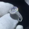 Vecalon Romantic Real Soild 925 Sterling Silver Ring Ovala Cut 1ct Sona 5A Zircon CZ Engagement Bröllop Band Ringar för Kvinnor Present