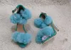 Sexy 2018 Turquoise Fourrure Décor Sandales À Bout Ouvert Dames Pom Pom Gladiateur Fourrure Sandale Sexy Talons Hauts Cheville Sangle Femmes Chaussures