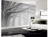 Al por mayor-Personalizada foto mural de la pared papel pintado Retro nostálgico moderno en blanco y negro bosque árbol grande arte tv fondo de la pared decoración del hogar