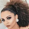 160г Афроамериканец Каштановые Afro Puff 3в Kinky завитые шнурок хвостики человек наращивание волос конский хвост волосы кусок