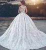 Elegant Sheer V-Neck Floral Saudiarabien Bröllopsklänningar Ball Lace Plus Size Arabic Country Style Vestido de Novia Formell Bridal Gown