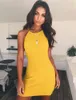 2018 Moda Donna Sexy Club Backless Spaghetti Strap Abito estivo Cotton Ladies Bodycon Nero Giallo Party Mini abiti Vestido