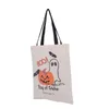 Durable Reusable Halloween Party Pumpkin and Bat Print Cotton Canvas Tote Gift Bags for Shopping Supplies