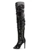 2018 Sexy Sequined Over The Knee Boots Women Pointed Toe Side Zipper Glatiator Sandals Boots Slim Fit Thin Heel Bling Bling Long Boot