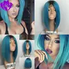 celebrity style middle part Short Bob Wig Women's Front Lace Heat Resistant Synthetic dark roots Ombre Blue Wigs for Women