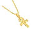 Ankh égyptien clé de vie Bling strass croix pendentif avec pendentif rubis rouge collier ensemble hommes mode Hip Hop bijoux pour hommes