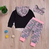 Conjunto de ropa para niñas y niños Primavera Otoño Ropa para niños Ropa de algodón para bebés Trajes Sudaderas con capucha + Pantalones florales + Diadema 3PCS Conjunto de trajes para niñas