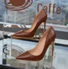 Casual Designer sexy lady fashion women shoes Brown leather pointy toe stiletto stripper High heels Prom Evening pumps large size 44