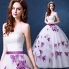 Mode papillon violet longue robe de mariée 2018 sans bretelles une ligne tulle robe de mariée pour la fête de mariage robe de noiva