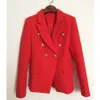 New Style Top Quality Original Design Women's Classic Double-Breasted Blazer Slim Jacket Metal Buckles Blazer Red Blending Coat Outwear