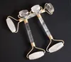 Natural Chakra Clear Quartz Carved Reiki Crystal Healing Gua Sha Beauty Roller Facial Massor Stick with Alloy Gold-Plated