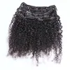 # 1 Jet Black Mongolian Kinky Curly Clip in Hair Extensions 7 sztuk / Set 100g Kinky Curly Clip w Ludzkich Przedłużeniach włosów