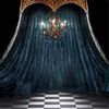 8x12ft Steel Blue Curtain Drape Wedding Photo Background Indoor Chandelier Candles White Black Tiled Floors Studio Backdrops Photography