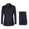 New Design Five Double-Breasted Navy Blue Groom Tuxedos Men Wedding Blazer High Quality Men Dinner Prom Business Suit((Jacket+Pants+Tie)1020