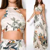 Summer Women Bandage Floral Casual Beach Dress Crop Top+Long Skirt 2 Pcs SetYRD