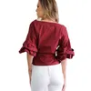 Sexy V-ausschnitt Weiße Bluse Shirt Frauen Puff Hülse Sommer Herbst Blusen Tops Schärpen Tunika frauen Blusas Streetwear Dame hemd