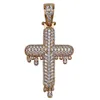 Iced Out Drop Croix Pendentif Collier Micro Pave Zircon Laiton Or Argent Couleur Plaqué Hip Hop Hommes Bijoux