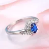 Bulk 3 Pcs lot Women Holiday Gift Jewelry Unique Blue Crystal Cubic Zirconia Gems 925 Sterling Silver Plated Wedding Party Ring Ne301Q