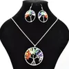 Women Rainbow 7 Chakra Amethyst Tree Of Life Quartz Chips Earrings & Necklace Jewelry Sets Multicolor Wisdom Tree Natural Stone Necklace