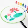 Party Favor 24cm DIY Blank White Silk Hand Fans Student Children Hand Painting Fine Art Programs Chinese Palace Round Fan QW7471