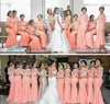 Светло-оранжевый плюс размер платья невесты 2017 кружева иллюзия с длинным рукавом Русалка фрейлина платья шифон свадебные платья для гостей