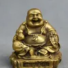 Chinesischer Buddhismustempel-Messing sitzen glückliches Lachen Maitreya Buddha-Kürbis-Statue