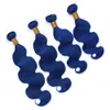 Lacivert Vücut Dalga Brezilyalı İnsan saç örgüleri ve Frontal 5Pcs Lot Saf Mavi Dalgalı Bakire Saç wefts 13x4 Dantel Frontal ile 4Bundles