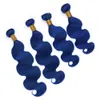 Trame di capelli umani brasiliani dell'onda del corpo blu scuro e frontale 5 pezzi Lotto Trame di capelli vergini ondulati blu puro 4 pacchi con frontale in pizzo 13x4